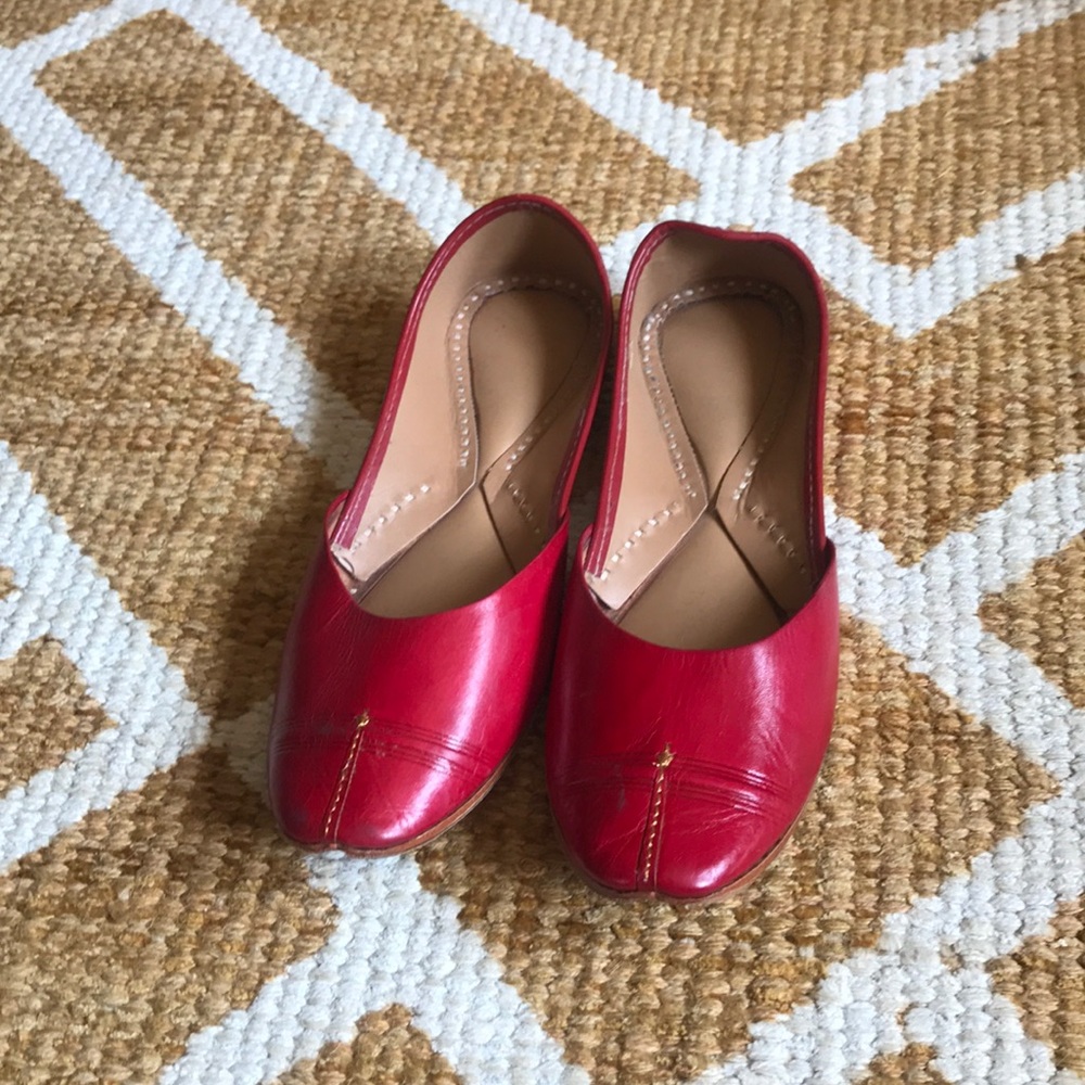 Red leather hand made Indian slippers